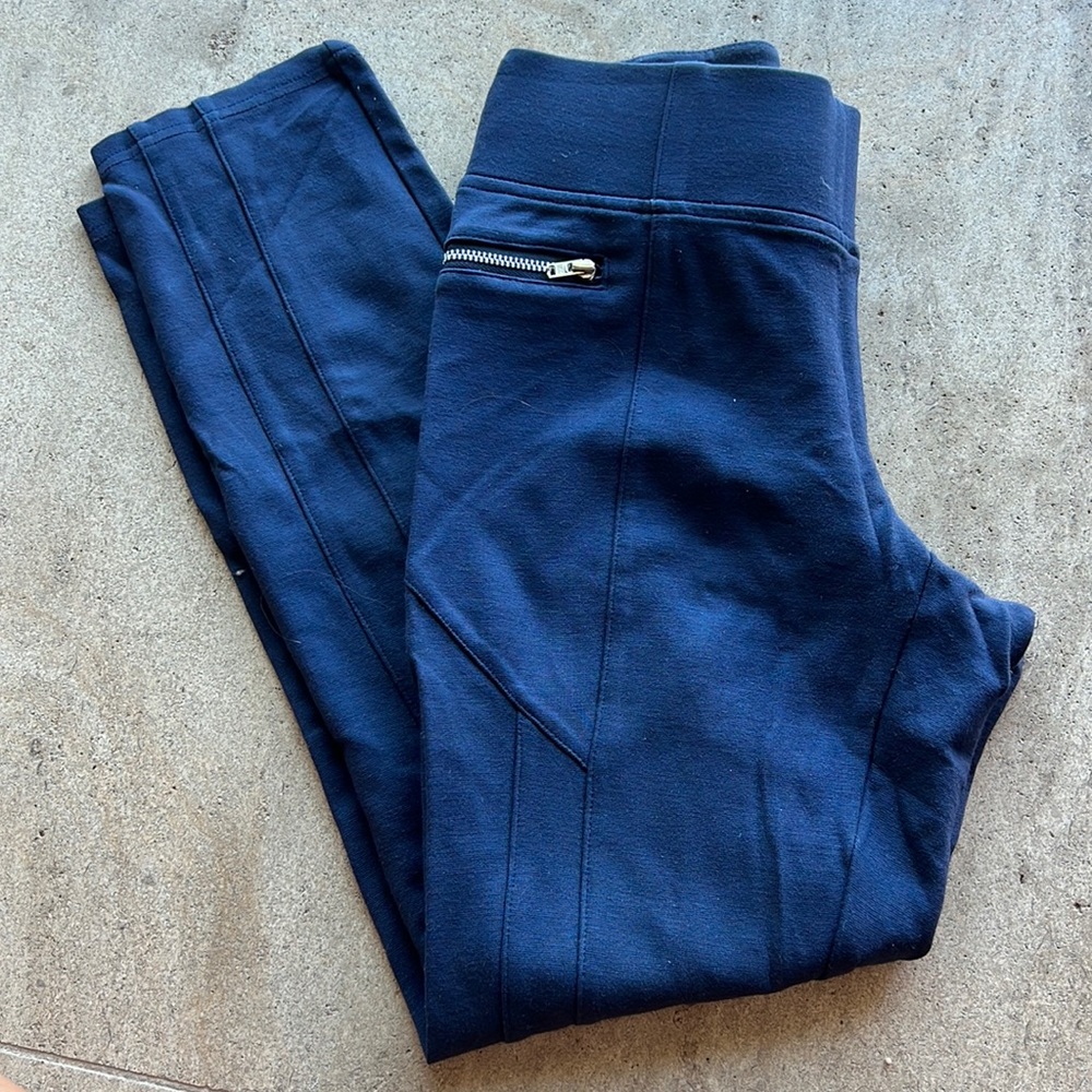 Blue ponte pants with zippers